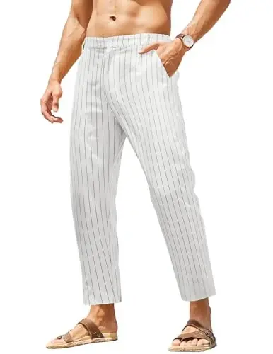 COOFANDY Men's Cotton Linen Pants Elastic Waist Lightweight Casual Pants Relaxed Fit Yoga Beach Pants with Pockets - COOFANDY