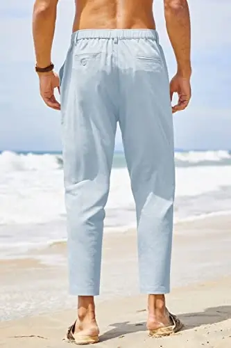 COOFANDY Men's Cotton Linen Pants Elastic Waist Lightweight Casual Pants Relaxed Fit Yoga Beach Pants with Pockets - 5
