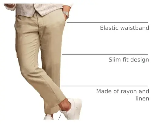 COOFANDY Men's Cotton Linen Pants Elastic Waist Lightweight Casual Pants Relaxed Fit Yoga Beach Pants with Pockets - 4