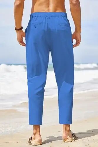 COOFANDY Men's Cotton Linen Pants Elastic Waist Lightweight Casual Pants Relaxed Fit Yoga Beach Pants with Pockets - COOFANDY (1)
