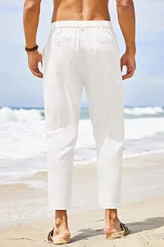COOFANDY Men's Cotton Linen Pants Elastic Waist Lightweight Casual Pants Relaxed Fit Yoga Beach Pants with Pockets - 5