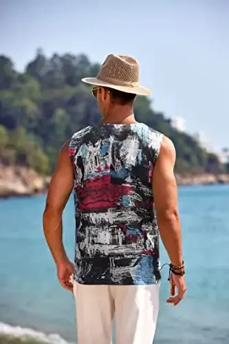 COOFANDY Men's Cotton Linen Tank Top Shirts Casual Sleeveless Lace Up Beach Hippie Tops Bohemian Renaissance Pirate Tunic - 3