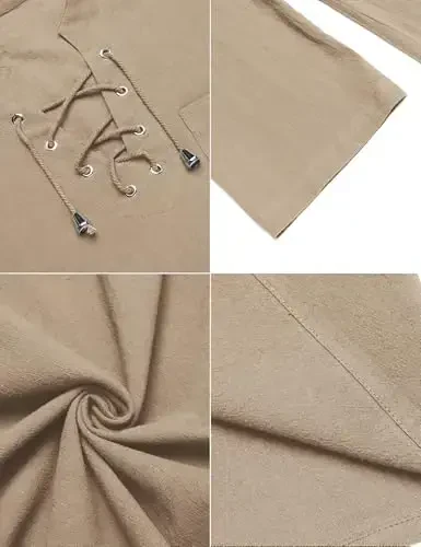 COOFANDY Men's Cotton Linen Tank Top Shirts Casual Sleeveless Lace Up Beach Hippie Tops Bohemian Renaissance Pirate Tunic - 6