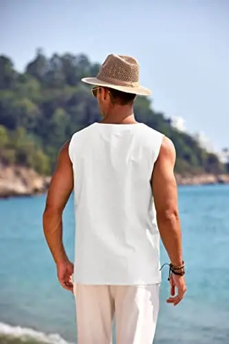 COOFANDY Men's Cotton Linen Tank Top Shirts Casual Sleeveless Lace Up Beach Hippie Tops Bohemian Renaissance Pirate Tunic - 5