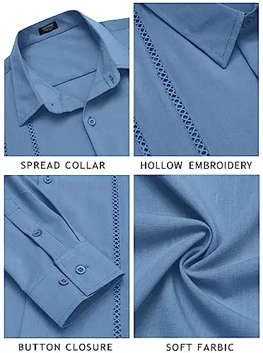 COOFANDY Mens Cuban Guayabera Shirt Casual Button Down Shirts Long Sleeve Summer Beach Shirts - 4