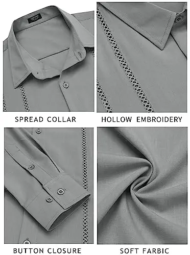 COOFANDY Mens Cuban Guayabera Shirt Casual Button Down Shirts Long Sleeve Summer Beach Shirts - 6