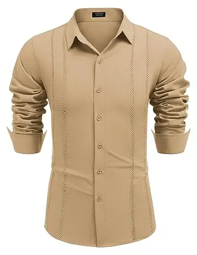 COOFANDY Mens Cuban Guayabera Shirt Casual Button Down Shirts Long Sleeve Summer Beach Shirts - 4
