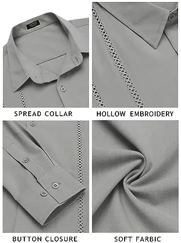 COOFANDY Mens Cuban Guayabera Shirt Casual Button Down Shirts Long Sleeve Summer Beach Shirts - 6