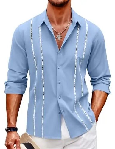 COOFANDY Mens Cuban Guayabera Shirt Casual Button Down Shirts Long Sleeve Summer Beach Shirts - COOFANDY
