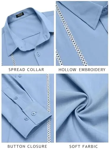 COOFANDY Mens Cuban Guayabera Shirt Casual Button Down Shirts Long Sleeve Summer Beach Shirts - 6