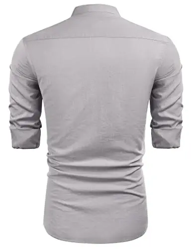 COOFANDY Men's Cuban Guayabera Shirt Casual Long Sleeve Button Down Shirts Band Collar Linen Summer Beach Shirt - 5