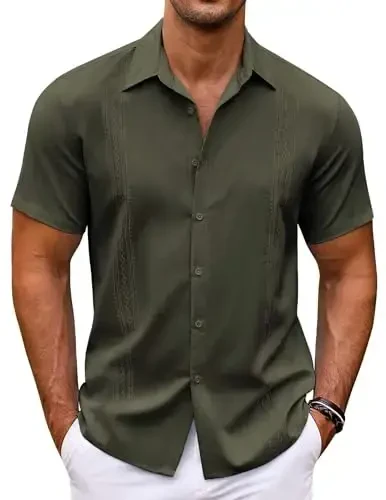 COOFANDY Men's Cuban Guayabera Shirt Short Sleeve Button Down Shirts Casual Summer Beach Shirts - 2