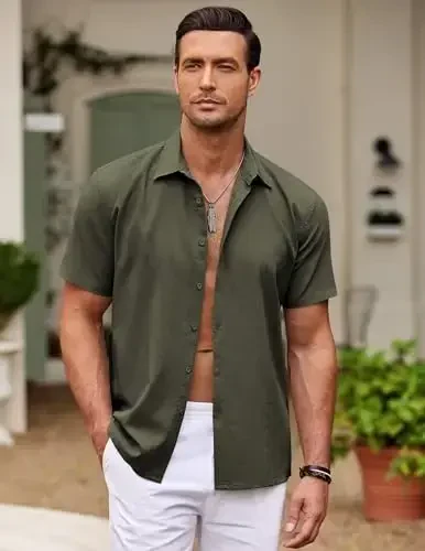 COOFANDY Men's Cuban Guayabera Shirt Short Sleeve Button Down Shirts Casual Summer Beach Shirts - 5