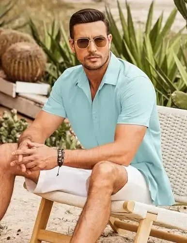 COOFANDY Men's Cuban Guayabera Shirt Short Sleeve Button Down Shirts Casual Summer Beach Shirts - 4