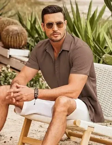 COOFANDY Men's Cuban Guayabera Shirt Short Sleeve Button Down Shirts Casual Summer Beach Shirts - 4