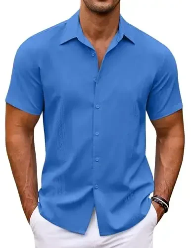 COOFANDY Men's Cuban Guayabera Shirt Short Sleeve Button Down Shirts Casual Summer Beach Shirts 