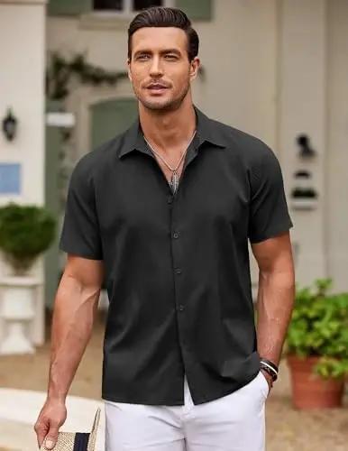 COOFANDY Men's Cuban Guayabera Shirt Short Sleeve Button Down Shirts Casual Summer Beach Shirts - 2