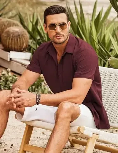 COOFANDY Men's Cuban Guayabera Shirt Short Sleeve Button Down Shirts Casual Summer Beach Shirts - 4