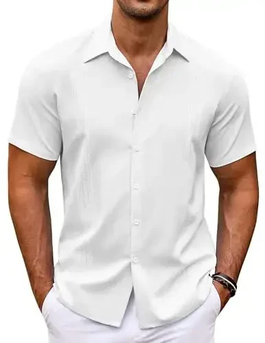 COOFANDY Men's Cuban Guayabera Shirt Short Sleeve Button Down Shirts Casual Summer Beach Shirts 