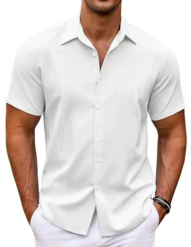 COOFANDY Men's Cuban Guayabera Shirt Short Sleeve Button Down Shirts Casual Summer Beach Shirts 