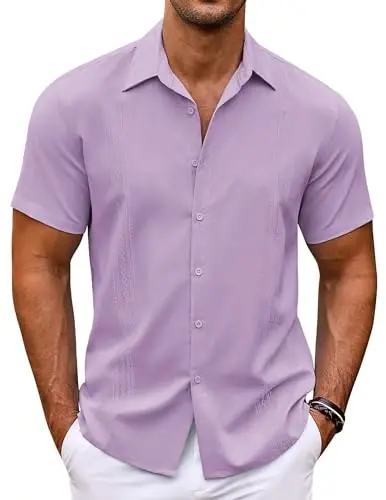 COOFANDY Men's Cuban Guayabera Shirt Short Sleeve Button Down Shirts Casual Summer Beach Shirts - 1