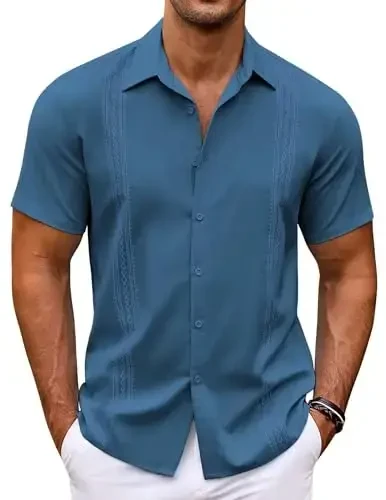 COOFANDY Men's Cuban Guayabera Shirt Short Sleeve Button Down Shirts Casual Summer Beach Shirts 