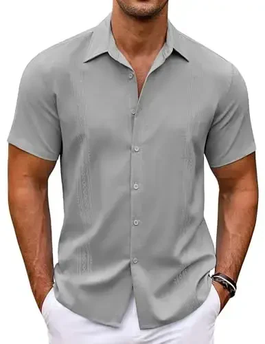 COOFANDY Men's Cuban Guayabera Shirt Short Sleeve Button Down Shirts Casual Summer Beach Shirts - COOFANDY