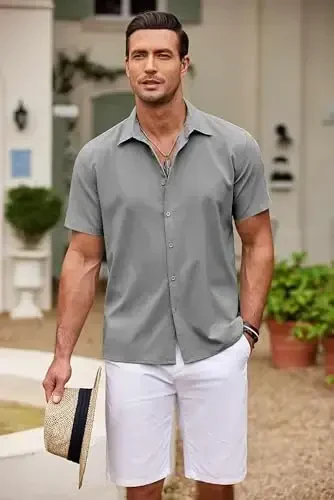 COOFANDY Men's Cuban Guayabera Shirt Short Sleeve Button Down Shirts Casual Summer Beach Shirts - 2