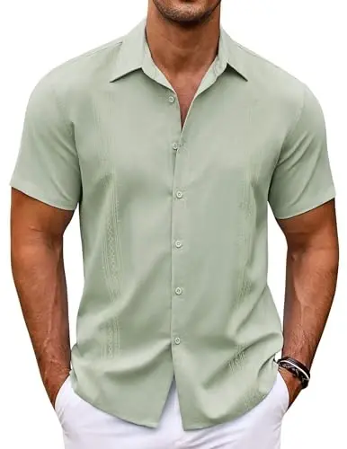 COOFANDY Men's Cuban Guayabera Shirt Short Sleeve Button Down Shirts Casual Summer Beach Shirts 