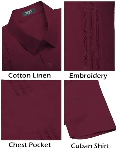 COOFANDY Mens Cuban Guayabera Shirt Short Sleeve Linen Button Down Shirts Casual Summer Beach Tops - 5