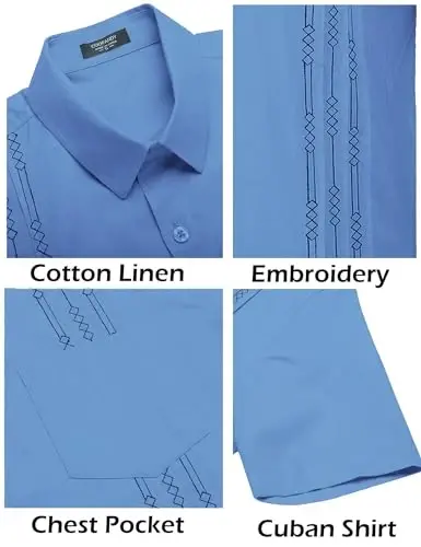 COOFANDY Mens Cuban Guayabera Shirt Short Sleeve Linen Button Down Shirts Casual Summer Beach Tops - 5