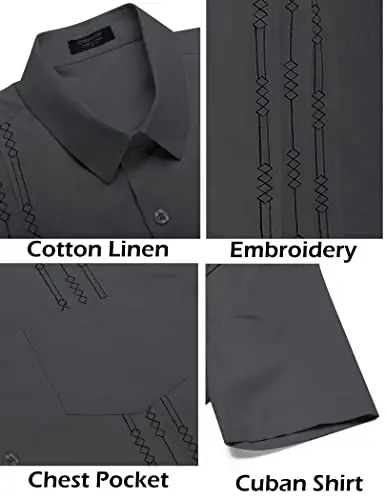 COOFANDY Mens Cuban Guayabera Shirt Short Sleeve Linen Button Down Shirts Casual Summer Beach Tops - 5