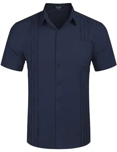 COOFANDY Mens Cuban Guayabera Shirt Short Sleeve Linen Button Down Shirts Casual Summer Beach Tops - 4