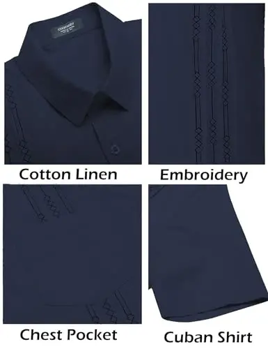 COOFANDY Mens Cuban Guayabera Shirt Short Sleeve Linen Button Down Shirts Casual Summer Beach Tops - 5