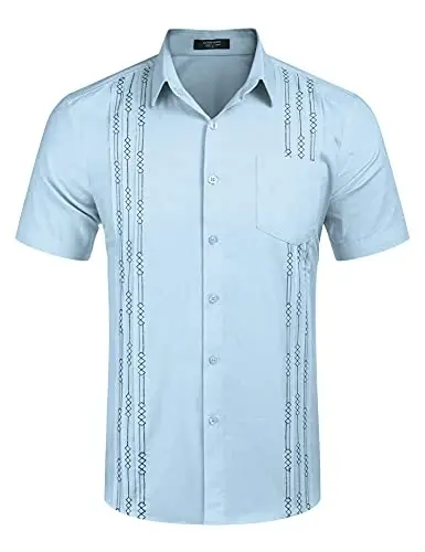 COOFANDY Mens Cuban Guayabera Shirt Short Sleeve Linen Button Down Shirts Casual Summer Beach Tops - 4