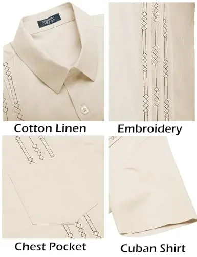 COOFANDY Mens Cuban Guayabera Shirt Short Sleeve Linen Button Down Shirts Casual Summer Beach Tops - 5