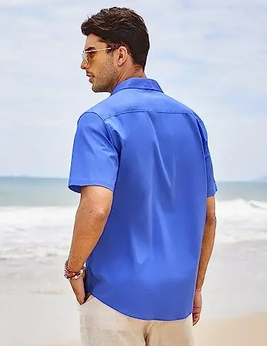 COOFANDY Mens Cuban Guayabera Shirt Short Sleeve Linen Button Down Shirts Casual Summer Beach Tops - 3
