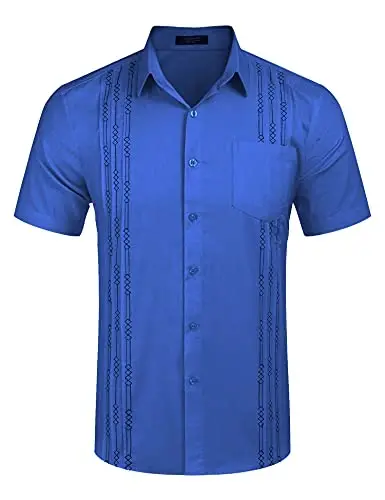 COOFANDY Mens Cuban Guayabera Shirt Short Sleeve Linen Button Down Shirts Casual Summer Beach Tops - 4