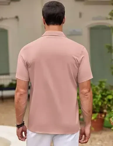 COOFANDY Mens Cuban Guayabera Shirt Short Sleeve Linen Button Down Shirts Casual Summer Beach Tops - 6