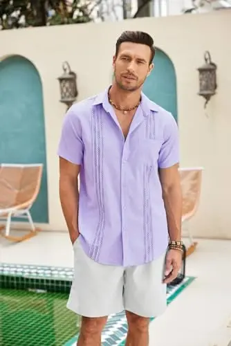 COOFANDY Mens Cuban Guayabera Shirt Short Sleeve Linen Button Down Shirts Casual Summer Beach Tops - COOFANDY (1)