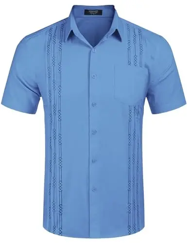 COOFANDY Mens Cuban Guayabera Shirt Short Sleeve Linen Button Down Shirts Casual Summer Beach Tops - 4