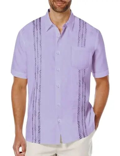 COOFANDY Mens Cuban Guayabera Shirt Short Sleeve Linen Button Down Shirts Casual Summer Beach Tops - 1