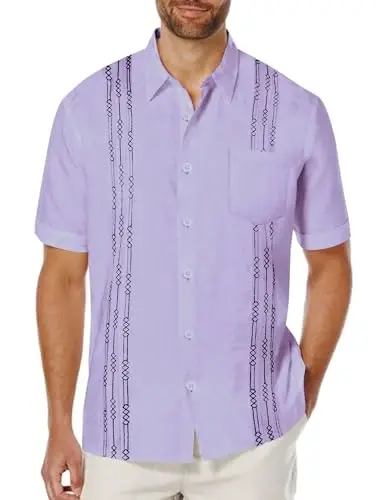 COOFANDY Mens Cuban Guayabera Shirt Short Sleeve Linen Button Down Shirts Casual Summer Beach Tops - 1