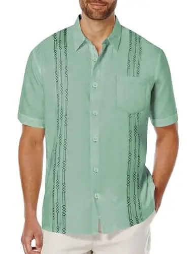 COOFANDY Mens Cuban Guayabera Shirt Short Sleeve Linen Button Down Shirts Casual Summer Beach Tops - 1