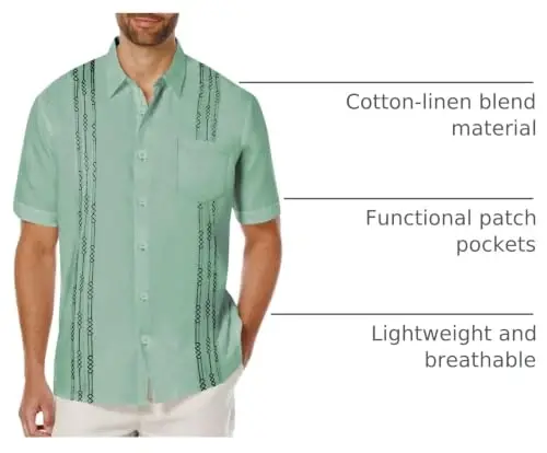 COOFANDY Mens Cuban Guayabera Shirt Short Sleeve Linen Button Down Shirts Casual Summer Beach Tops - 4