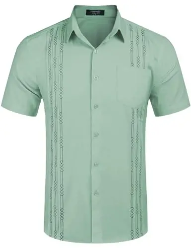 COOFANDY Mens Cuban Guayabera Shirt Short Sleeve Linen Button Down Shirts Casual Summer Beach Tops - 5