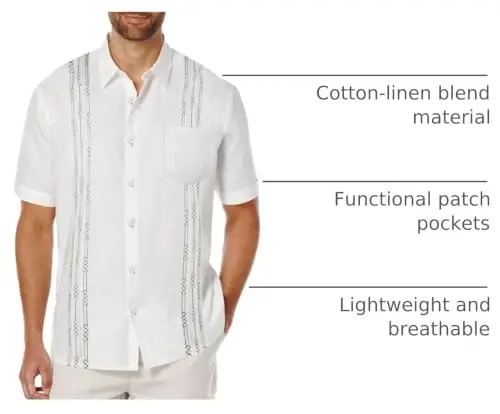 COOFANDY Mens Cuban Guayabera Shirt Short Sleeve Linen Button Down Shirts Casual Summer Beach Tops - 4