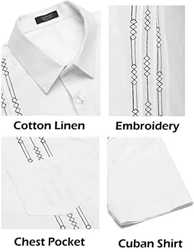 COOFANDY Mens Cuban Guayabera Shirt Short Sleeve Linen Button Down Shirts Casual Summer Beach Tops - 6