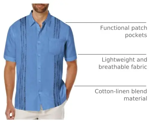 COOFANDY Mens Cuban Guayabera Shirt Short Sleeve Linen Button Down Shirts Casual Summer Beach Tops - 4