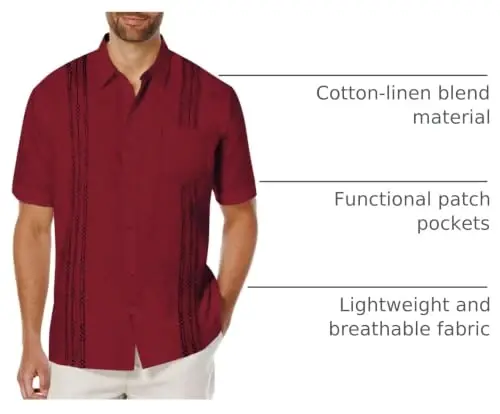 COOFANDY Mens Cuban Guayabera Shirt Short Sleeve Linen Button Down Shirts Casual Summer Beach Tops - 4